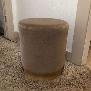 Studio McGee tan velvet ottoman drum